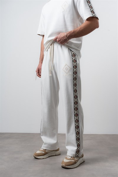 Erkek Far From Basic Şerit Detaylı Baggy Eşofman Altı Ekru