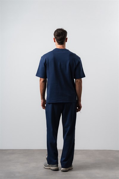 Erkek Far From Basic Şerit Detaylı Regular Fit T-Shirt Pantolon Takım Lacivert
