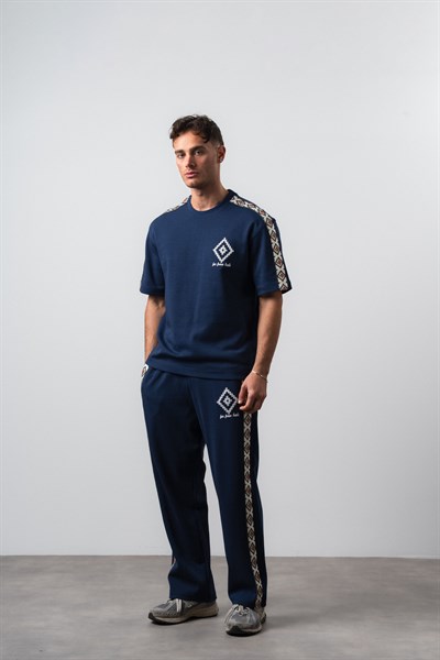 Erkek Far From Basic Şerit Detaylı Regular Fit T-Shirt Pantolon Takım Lacivert