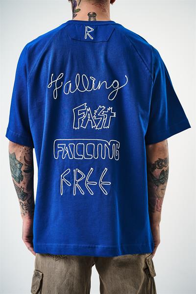 Erkek Fast Nakışlı Oversize T-Shirt Saks