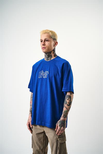 Erkek Fast Nakışlı Oversize T-Shirt Saks