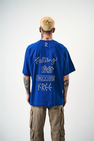 Erkek Fast Nakışlı Oversize T-Shirt Saks