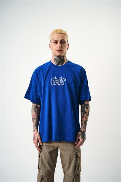 Erkek Fast Nakışlı Oversize T-Shirt Saks
