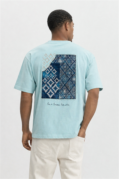 Erkek FFB Nakış Detaylı Oversize T-Shirt Bebe Mavi