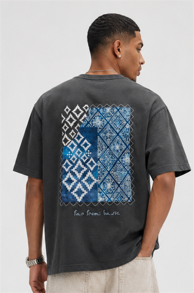 Erkek FFB Nakış Detaylı Oversize T-Shirt Füme