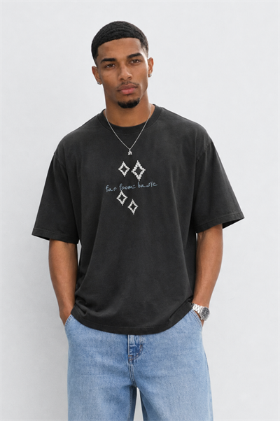 Erkek FFB Nakış Detaylı Oversize T-Shirt Siyah
