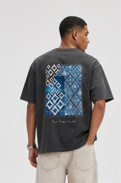 Erkek FFB Nakış Detaylı Oversize T-Shirt Füme