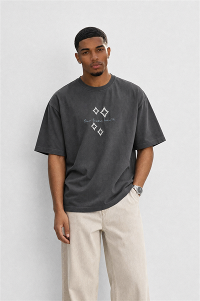 Erkek FFB Nakış Detaylı Oversize T-Shirt Füme