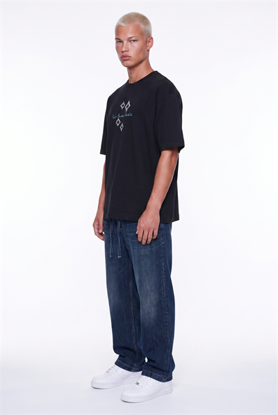 Erkek FFB Nakış Detaylı Oversize T-Shirt Siyah