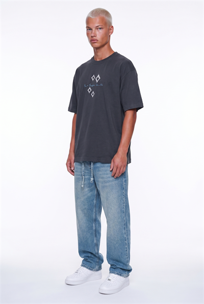 Erkek FFB Nakış Detaylı Oversize T-Shirt Füme