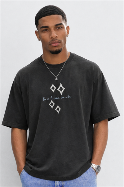 Erkek FFB Nakış Detaylı Oversize T-Shirt Siyah