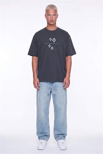 Erkek FFB Nakış Detaylı Oversize T-Shirt Füme