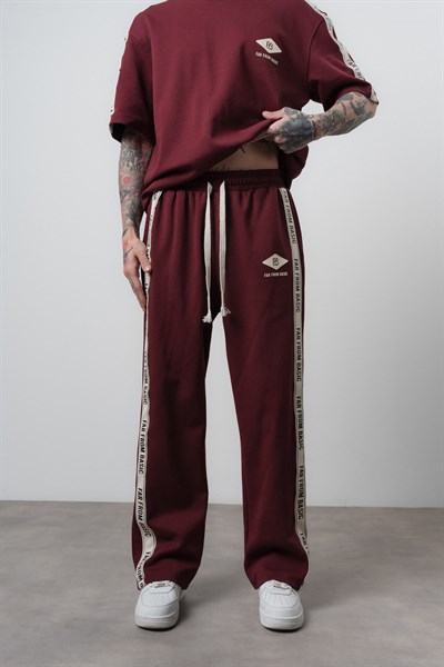 Erkek FFB Şerit Detaylı Baggy Eşofman Altı Bordo