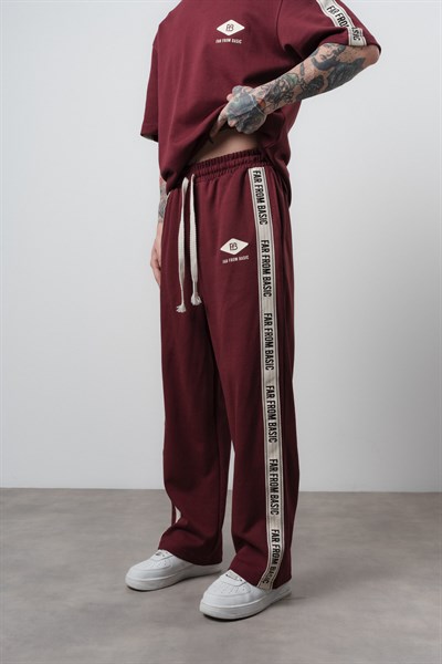 Erkek FFB Şerit Detaylı Baggy Eşofman Altı Bordo