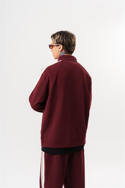 Erkek FFB Şerit Detaylı Dik Yaka Doubleface Zip Oversize Sweatshirt Bordo