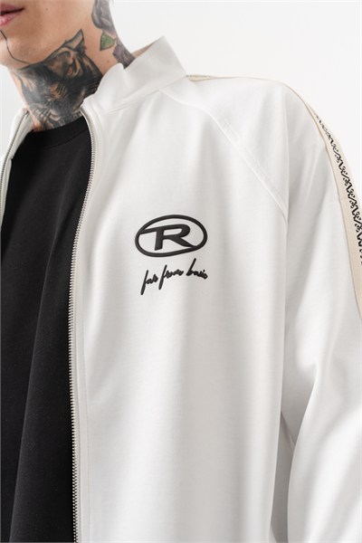 Erkek FFB Şerit Detaylı Dik Yaka Doubleface Zip Oversize Sweatshirt Ekru