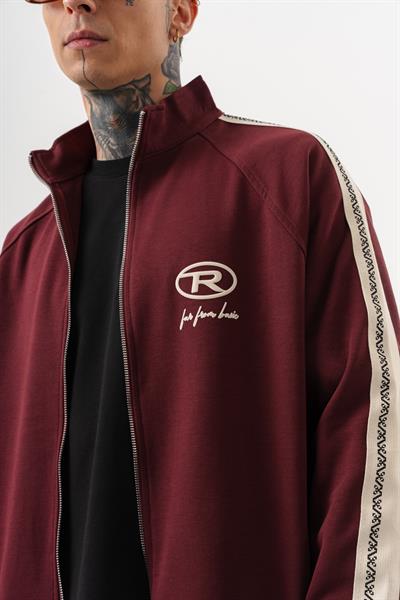 Erkek FFB Şerit Detaylı Dik Yaka Doubleface Zip Oversize Sweatshirt Bordo
