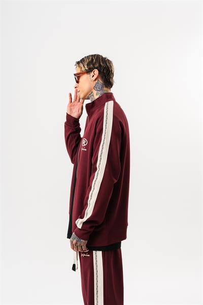 Erkek FFB Şerit Detaylı Dik Yaka Doubleface Zip Oversize Sweatshirt Bordo