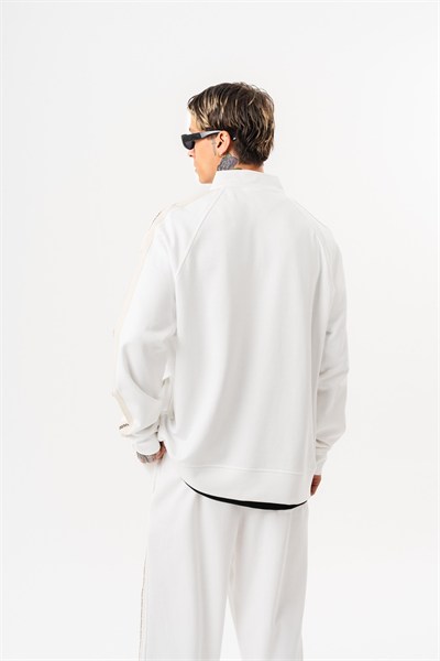 Erkek FFB Şerit Detaylı Dik Yaka Doubleface Zip Oversize Sweatshirt Ekru