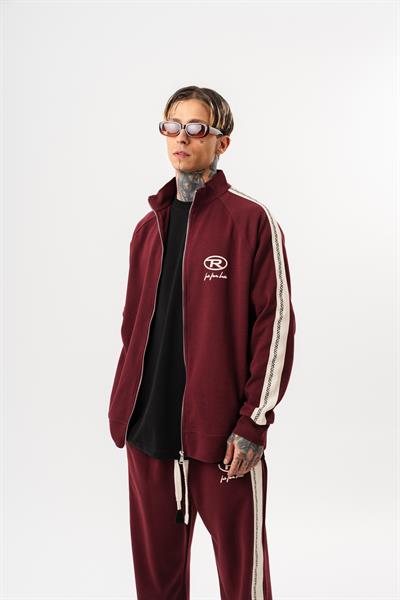 Erkek FFB Şerit Detaylı Dik Yaka Doubleface Zip Oversize Sweatshirt Bordo