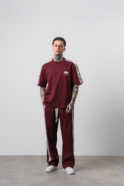 Erkek FFB Şerit Detaylı Regular Fit Eşofman Takımı Bordo