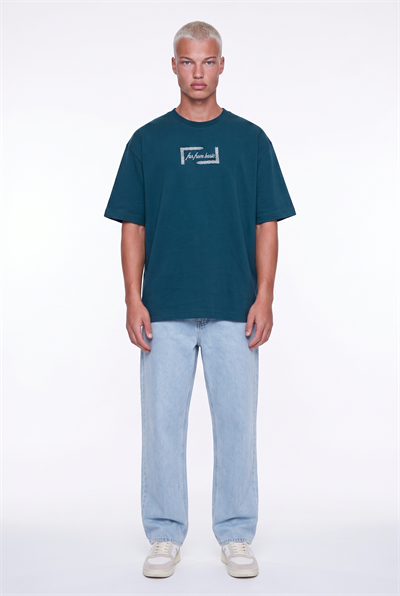 Erkek FFB Vintage Nakışlı Oversize T-Shirt Zümrüt