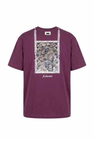 Erkek FFB Vintage Nakışlı Oversize T-Shirt Vişne