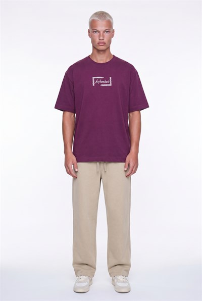 Erkek FFB Vintage Nakışlı Oversize T-Shirt Vişne