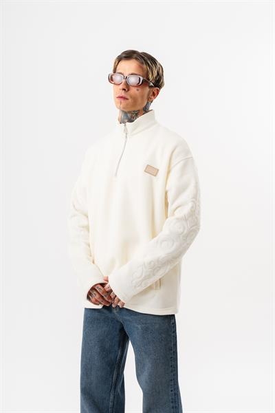 Erkek FFB Yarım Fermuarlı Oversize Polar Ceket Ekru