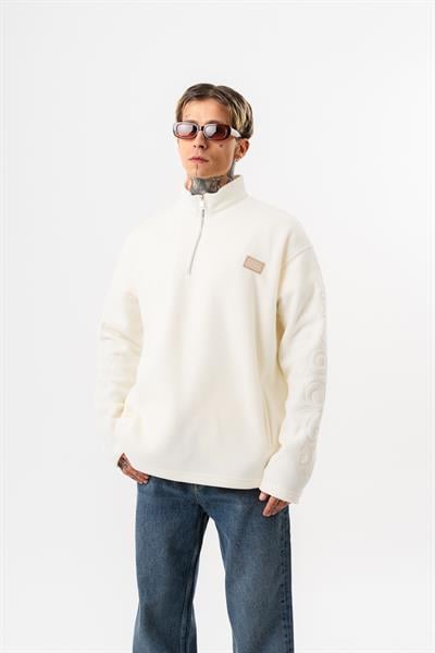 Erkek FFB Yarım Fermuarlı Oversize Polar Ceket Ekru