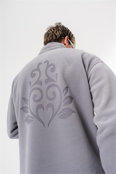 Erkek FFB Yarım Fermuarlı Oversize Polar Ceket Gri
