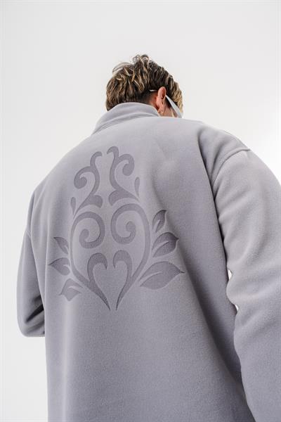 Erkek FFB Yarım Fermuarlı Oversize Polar Ceket Gri