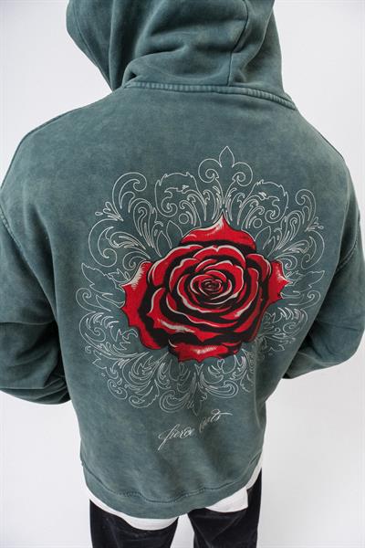 Erkek Fierce Baskılı Yıkamalı Kapüşonlu Oversize Hoodie Yeşil