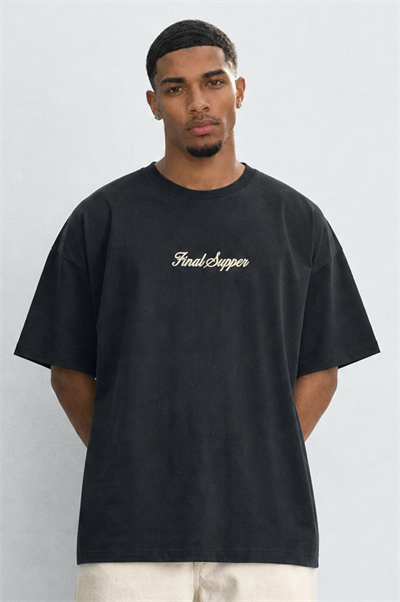 Erkek Final Supper Nakışlı Oversize T-Shirt Siyah