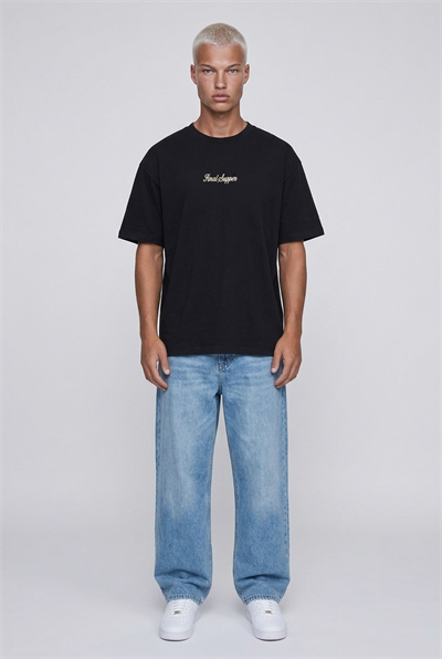 Erkek Final Supper Nakışlı Oversize T-Shirt Siyah