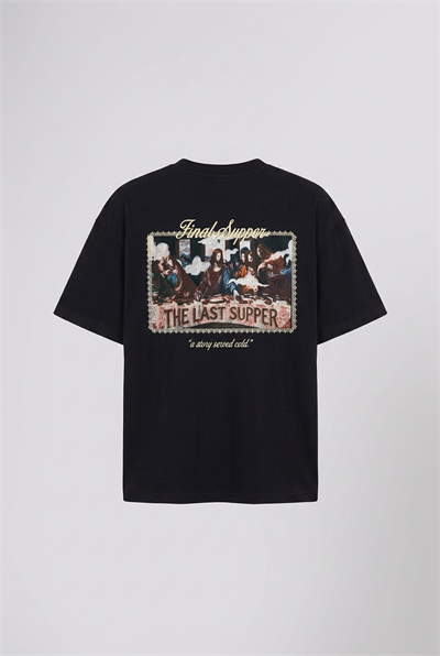 Erkek Final Supper Nakışlı Oversize T-Shirt Siyah