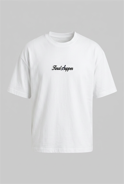 Erkek Final Supper Nakışlı Oversize T-Shirt Ekru