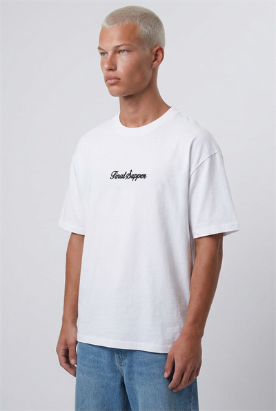 Erkek Final Supper Nakışlı Oversize T-Shirt Ekru