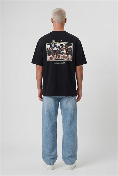 Erkek Final Supper Nakışlı Oversize T-Shirt Siyah