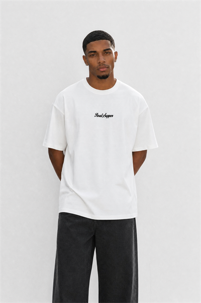 Erkek Final Supper Nakışlı Oversize T-Shirt Ekru