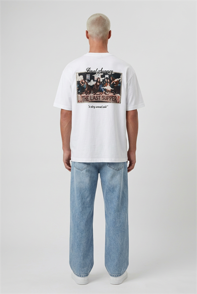Erkek Final Supper Nakışlı Oversize T-Shirt Ekru