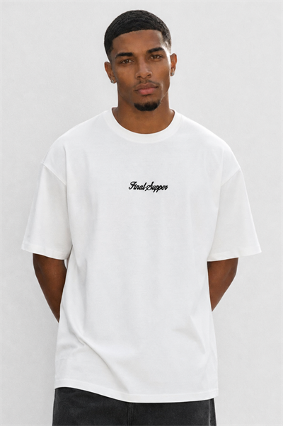 Erkek Final Supper Nakışlı Oversize T-Shirt Ekru