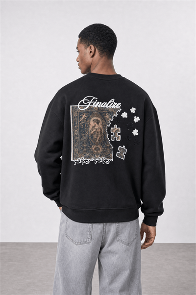 Erkek Finalize Patch Detaylı Oversize Sweatshirt Siyah
