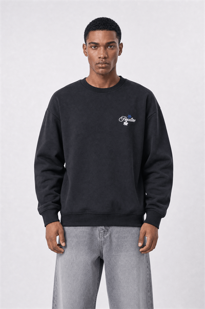 Erkek Finalize Patch Detaylı Oversize Sweatshirt Siyah