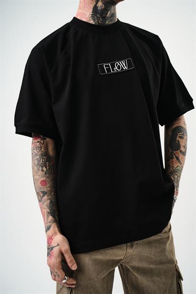 Erkek Flow Nakışlı Oversize T-Shirt Siyah