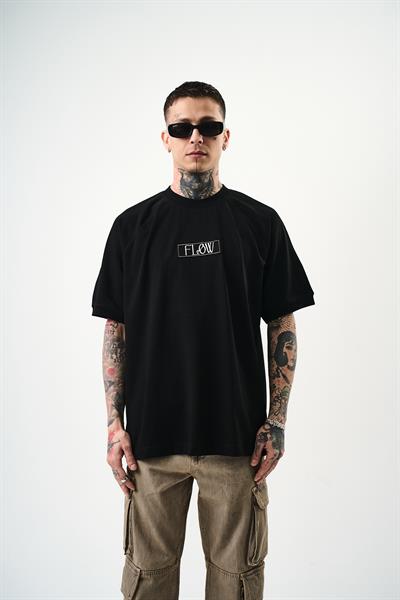 Erkek Flow Nakışlı Oversize T-Shirt Siyah