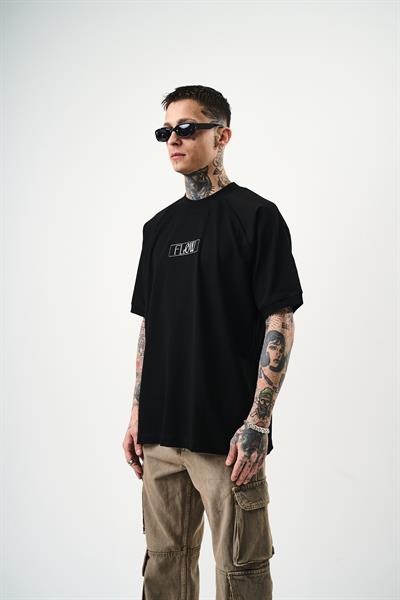 Erkek Flow Nakışlı Oversize T-Shirt Siyah
