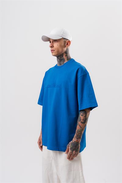 Erkek Focus Nakış Detaylı Oversize T-Shirt Saks