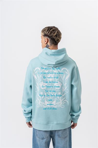 Erkek Garden Baskılı Kapüşonlu Oversize Hoodie Bebe Mavi