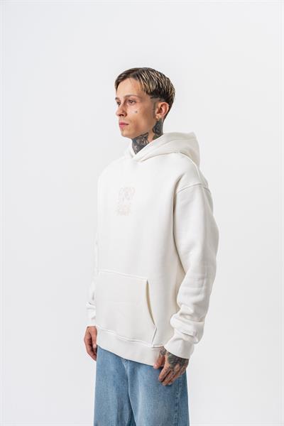 Erkek Garden Baskılı Kapüşonlu Oversize Hoodie Ekru